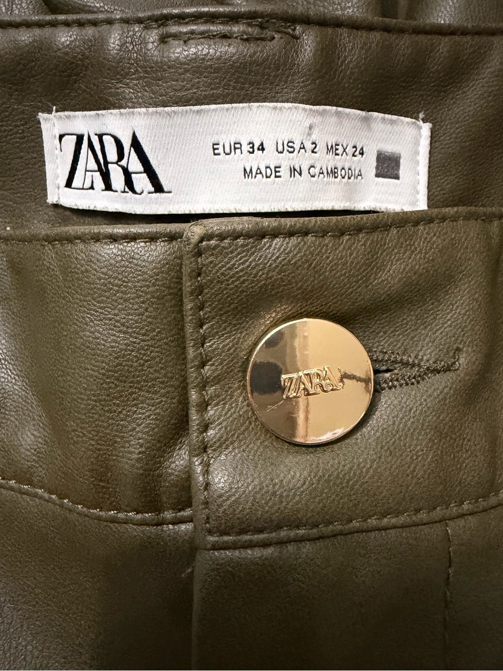 Zara Olive Green Faux Leather Cargo Pants - Picture 9 of 10